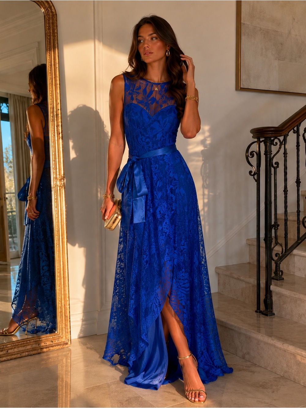Royal Blue Lace Evening Gown — Elegant Women's Dress